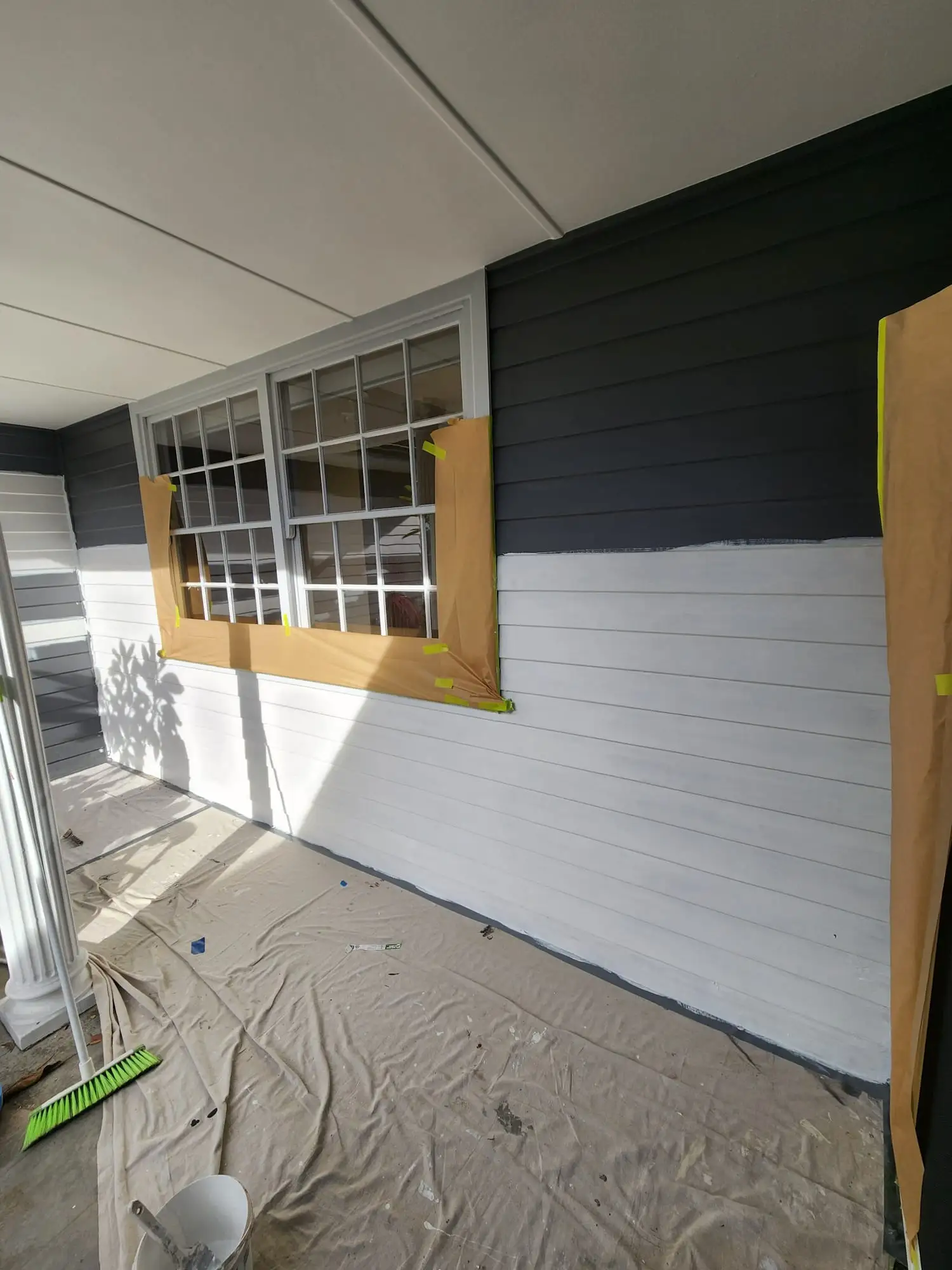 Commercial exterior masked and protected before painting
